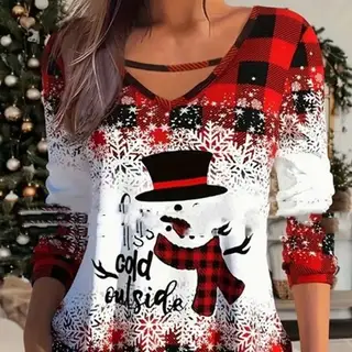 Christmas Women's T-shirt Knitwear Long Sleeve - Color