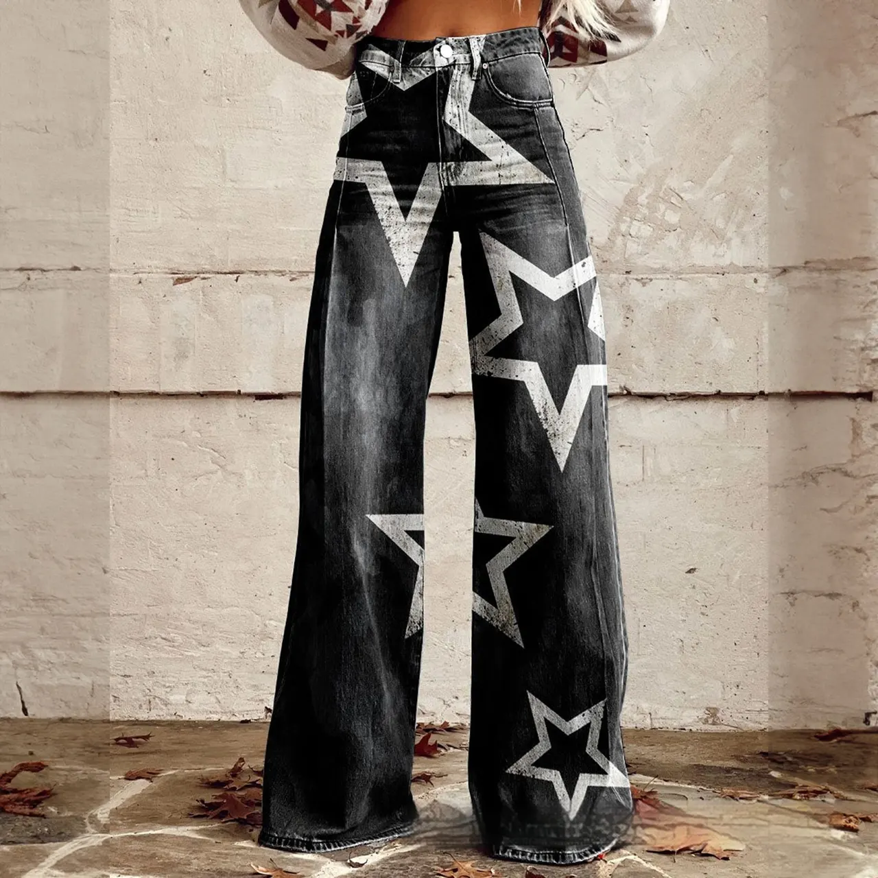 Foreign Trade Plus Size Women's Casual Pants Thin Imitation Jeans Wide Leg - Imitation Denim 12