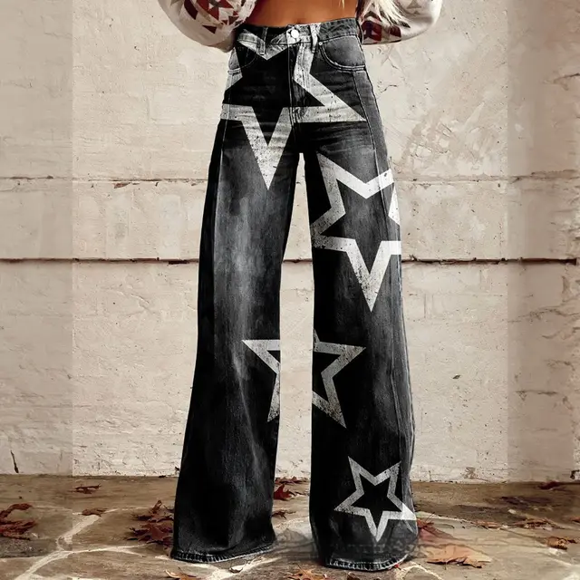 Foreign Trade Plus Size Women's Casual Pants Thin Imitation Jeans Wide Leg Imitation Denim 12 - Shop at LoveMi