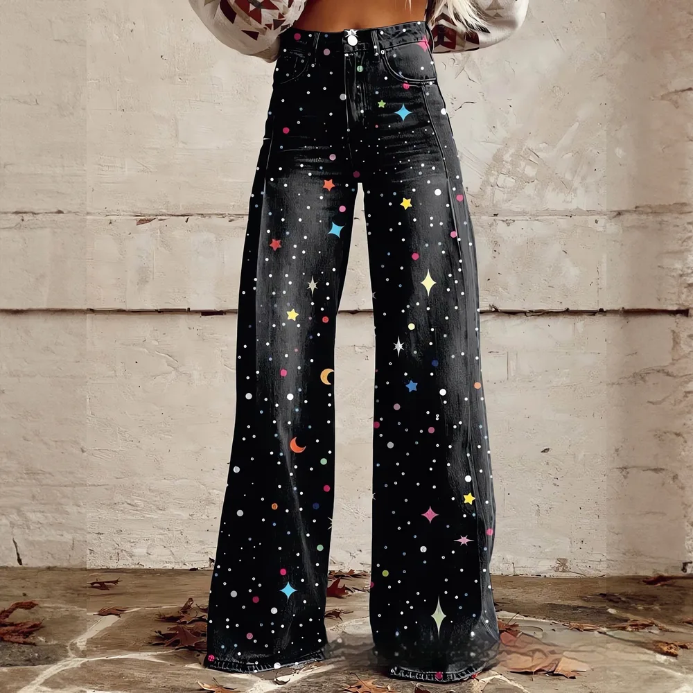 Foreign Trade Plus Size Women's Casual Pants Thin Imitation Jeans Wide Leg Imitation Denim 17 Xl - Shop at LoveMi