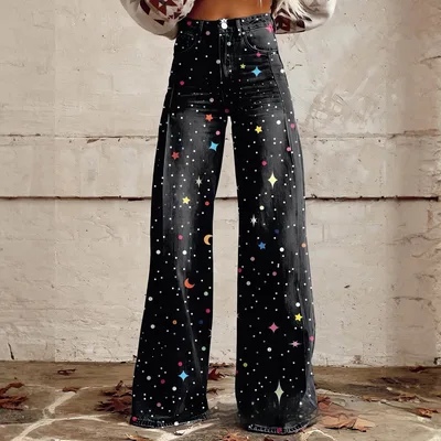 Foreign Trade Plus Size Women's Casual Pants Thin Imitation Jeans Wide Leg Imitation Denim 17 - Shop at LoveMi