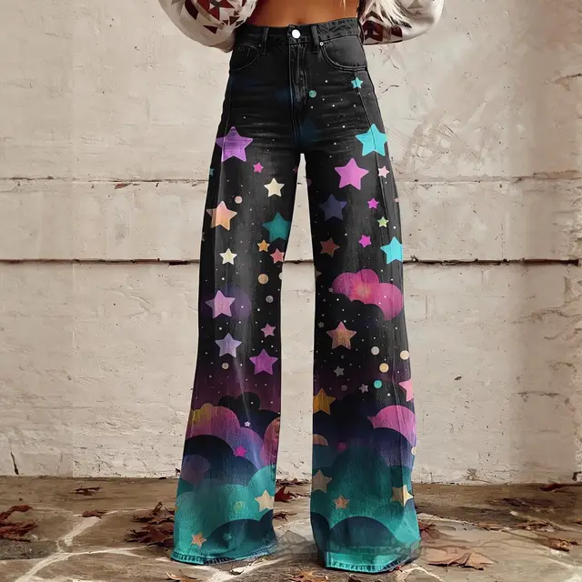 Foreign Trade Plus Size Women's Casual Pants Thin Imitation Jeans Wide Leg Imitation Denim 18 - Shop at LoveMi