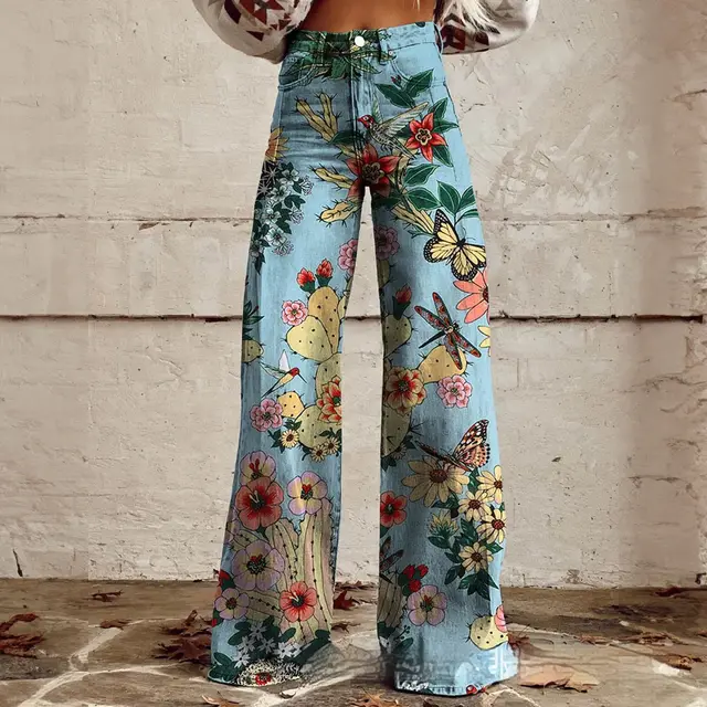 Foreign Trade Plus Size Women's Casual Pants Thin Imitation Jeans Wide Leg Imitation Denim 4 - Shop at LoveMi