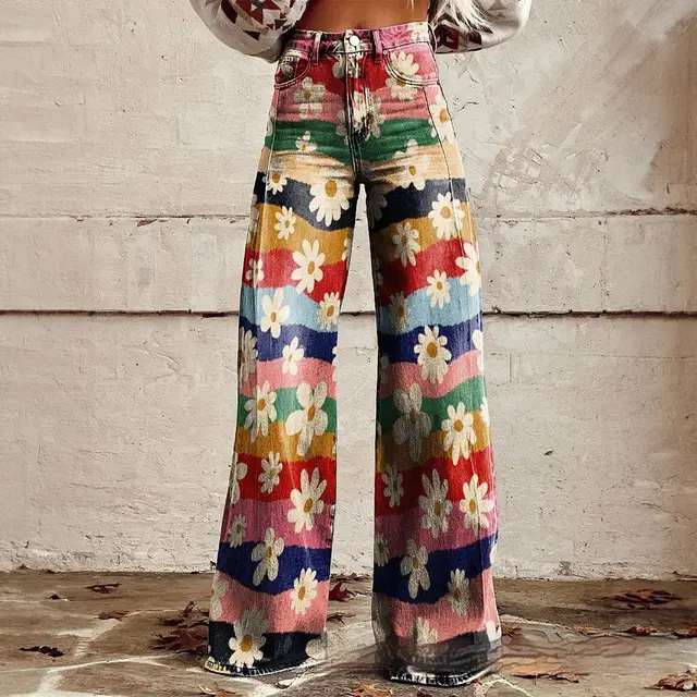 Foreign Trade Plus Size Women's Casual Pants Thin Imitation Jeans Wide Leg Imitation Denim 7 - Shop at LoveMi