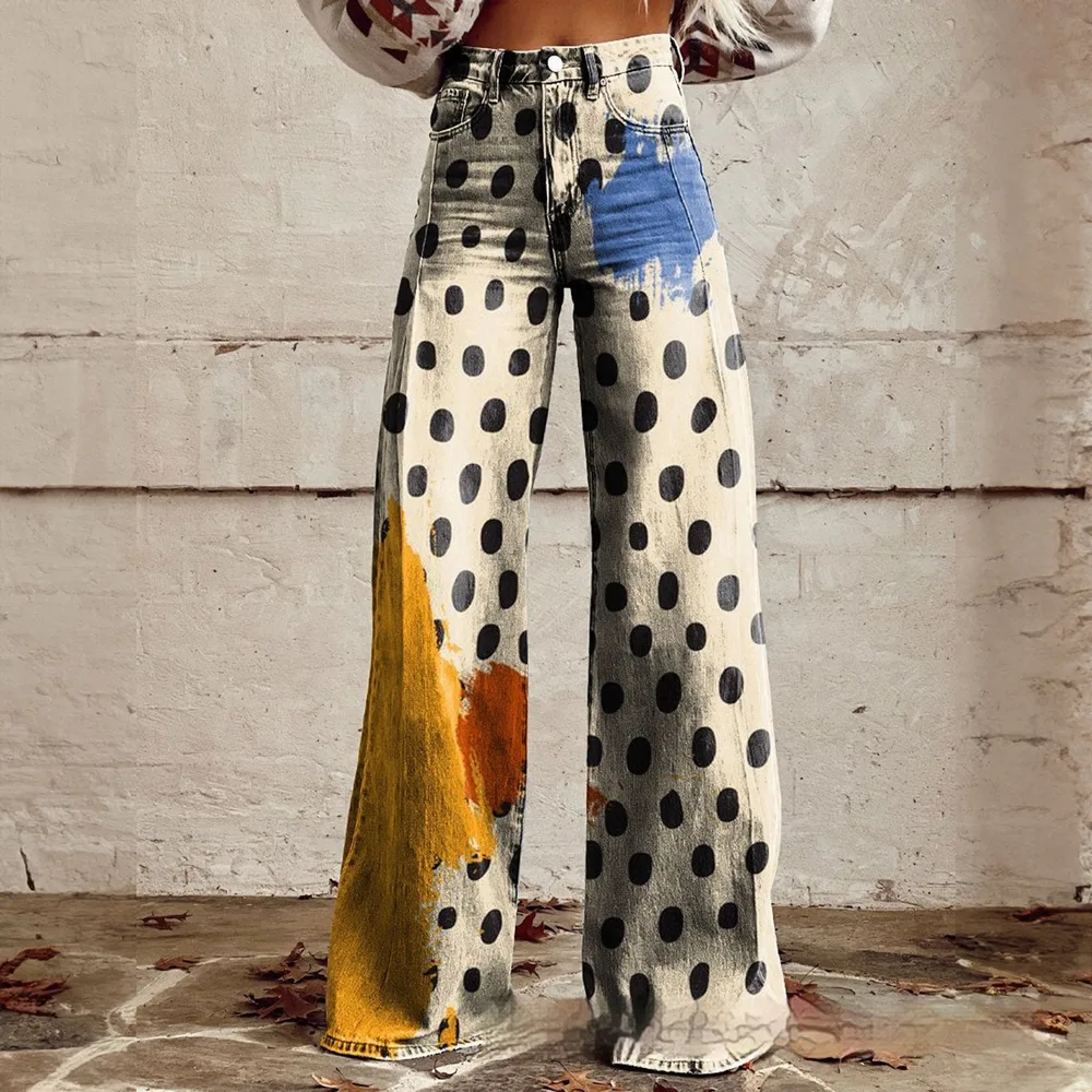 Foreign Trade Plus Size Women's Casual Pants Thin Imitation Jeans Wide Leg - Imitation Denim 9