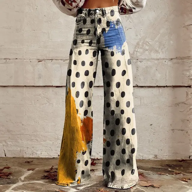 Foreign Trade Plus Size Women's Casual Pants Thin Imitation Jeans Wide Leg Imitation Denim 9 - Shop at LoveMi