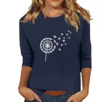 New Women's Clothing Round Neck 34 Sleeves Loose Print T-shirt - 0065-3Xl