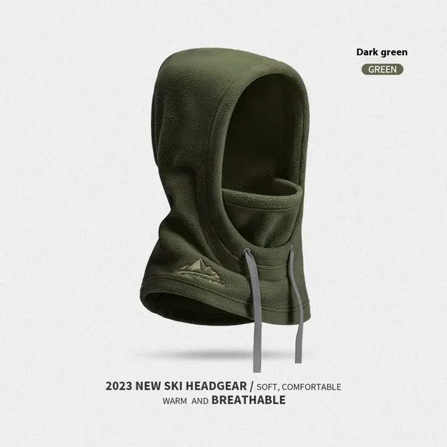 Warm Hat Scarf Integrated Fleece lined Thick Mask Windproof Dmz96 Army Green - Shop at LoveMi
