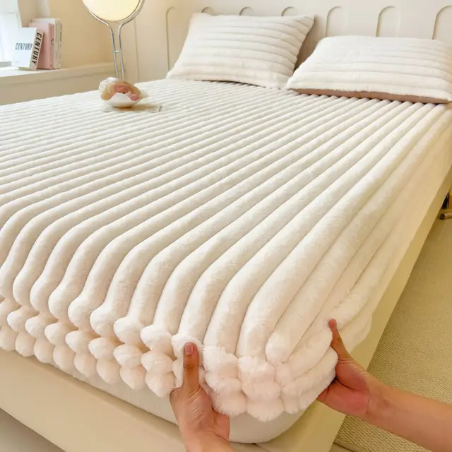 Autumn And Winter Imitation Dehaired Angora Fitted Sheet Thickened Student Dormitory Bed Sheet Beige - Shop at LoveMi