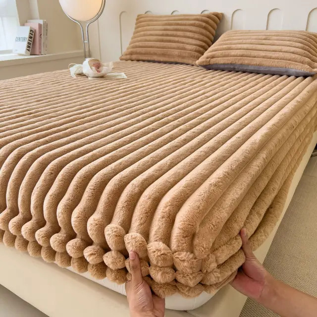 Autumn And Winter Imitation Dehaired Angora Fitted Sheet Thickened Student Dormitory Bed Sheet Brown Coffee - Shop at LoveMi