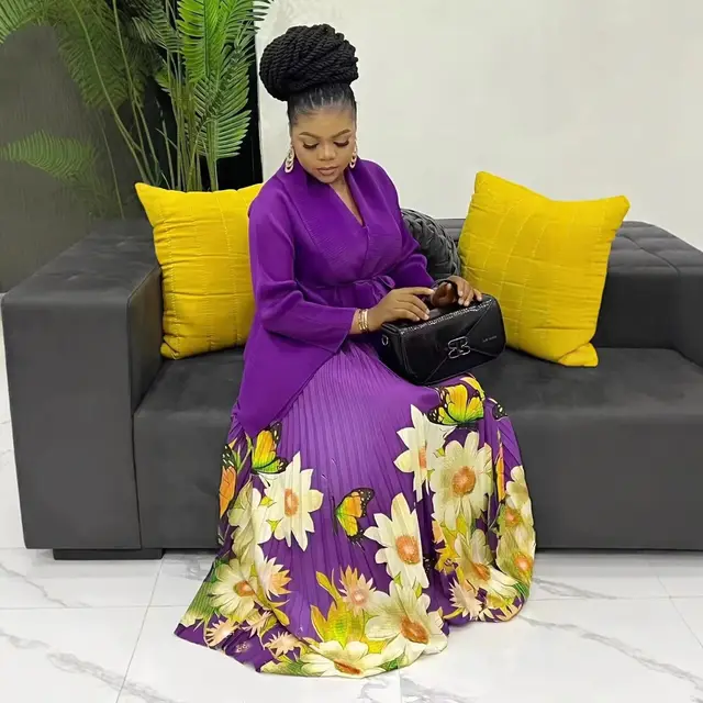 Popular Lace up Solid Color Shawl Long Big Hem Dress Suit Purple - Shop at LoveMi