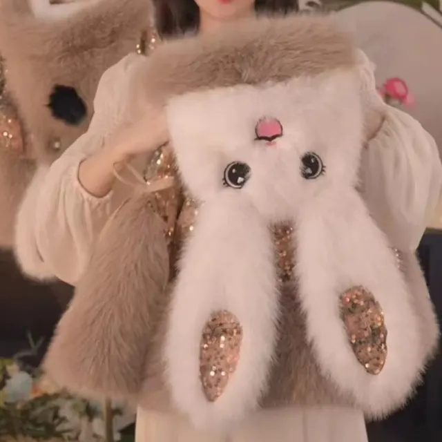 Children's Detachable Rabbit Ear Cotton Coat With Plush Insulation Mo Gold - Shop at LoveMi