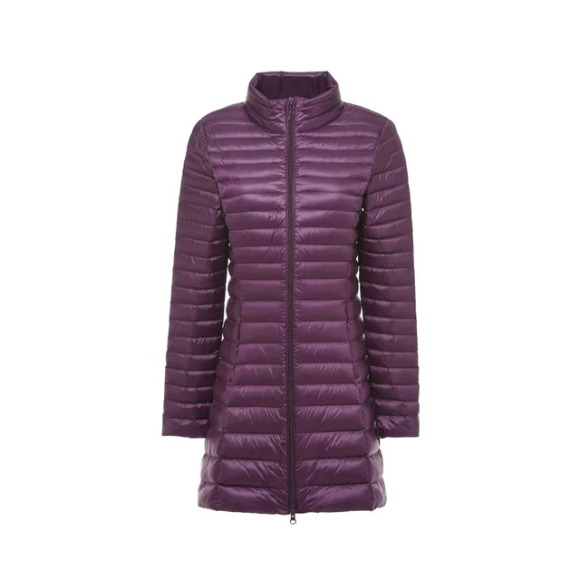 Autumn And Winter New Down Jacket Women's Lightweight Stand Collar Mid length Slim Fit Slimming Plus Size Coat Purple - Shop at LoveMi