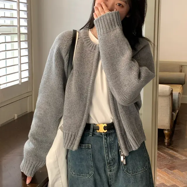 Orange Zipper Sweater Cardigan For Women Gray - Shop at LoveMi