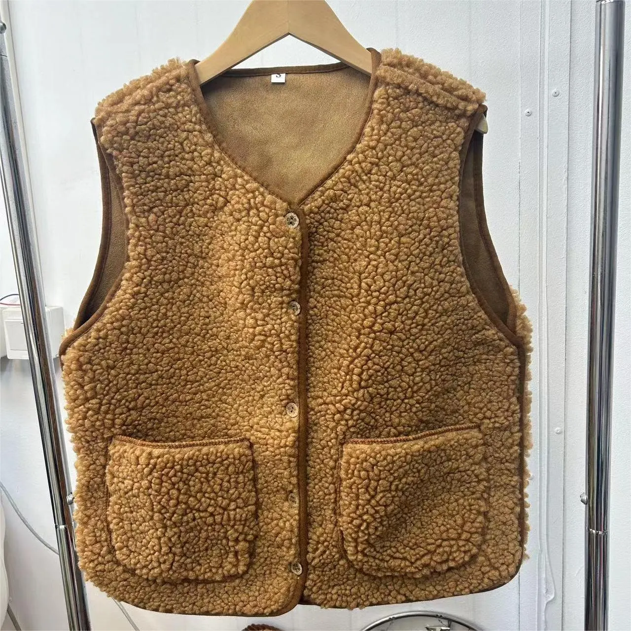 Lamb Wool Vest Women's Short Fur Vest Particle Plush Waistcoat Jacket - Maillard Color - View 1