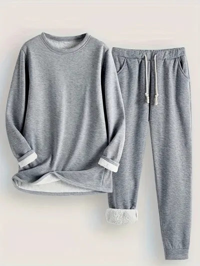 Solid Color Casual And Comfortable Thermal Quilted Homewear Suits Light Gray - Shop at LoveMi