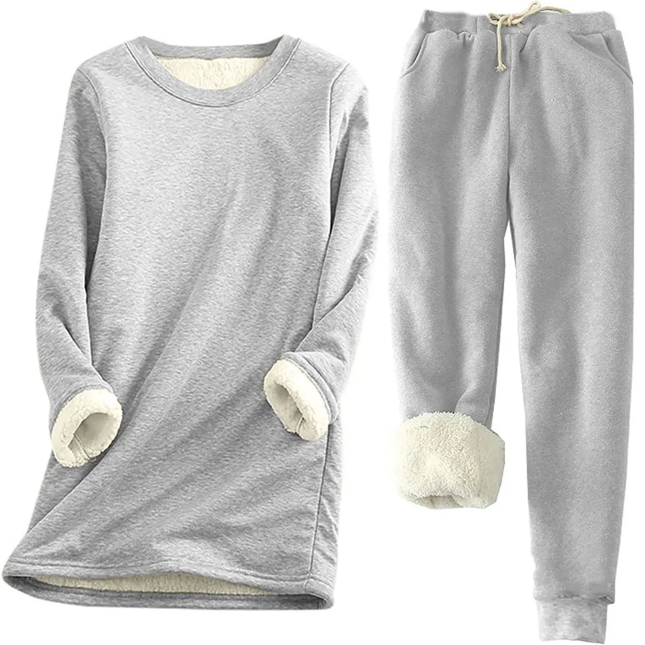 Solid Color Casual And Comfortable Thermal Quilted Homewear Suits - Light Gray2