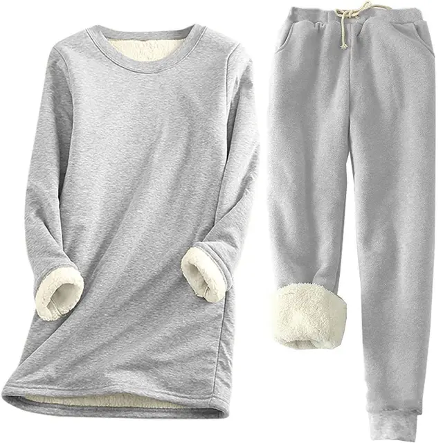 Solid Color Casual And Comfortable Thermal Quilted Homewear Suits Light Gray2 - Shop at LoveMi