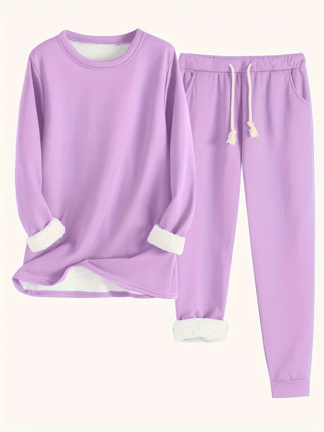 Solid Color Casual And Comfortable Thermal Quilted Homewear Suits Light Purple - Shop at LoveMi