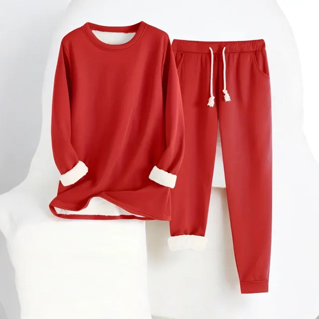 Solid Color Casual And Comfortable Thermal Quilted Homewear Suits Red - Shop at LoveMi