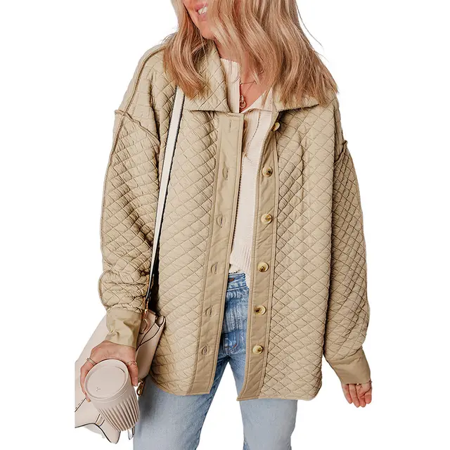 Solid Color Quilted Long sleeved Coat For Women European And American Lc8513379P2015 - Shop at LoveMi