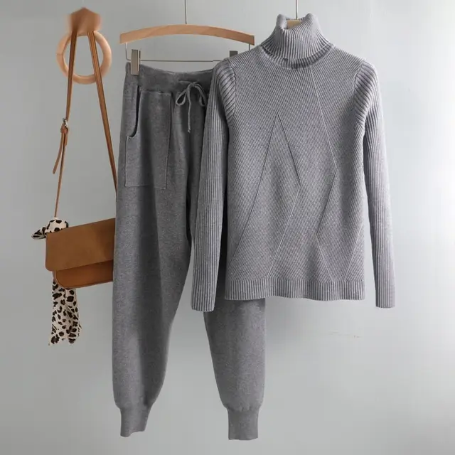 Sweater Casual Suit Pants Female Autumn And Winter Thick Thermal Knitting Gray - Shop at LoveMi