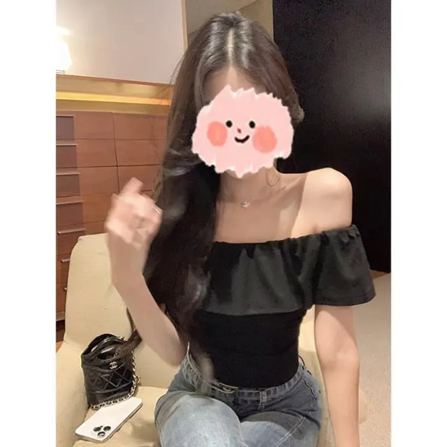 Summer Slim fit Pleated Ruffled Red Short Top For Women Black - Shop at LoveMi