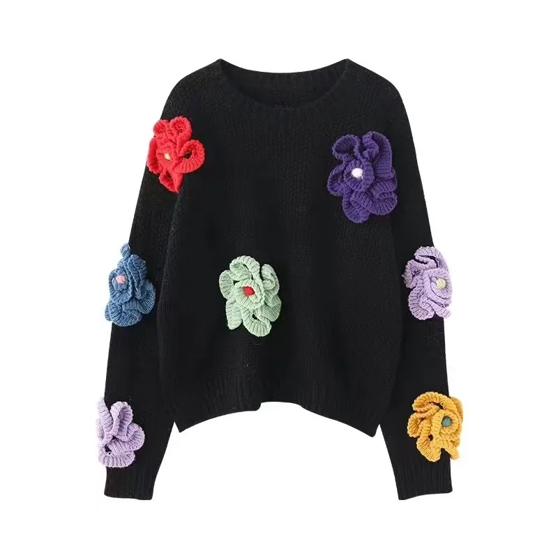 Loose-fitting Long Sleeve Sweater Design Sense Idle Style Soft Glutinous Top - Black