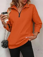 Women's Fashion Half Long-sleeve Zipper Sweatshirt Fashion Pullover - Orange
