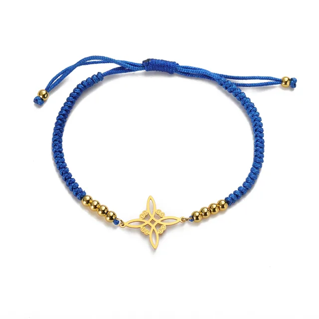 Men's Women's Black Red Blue Purple Rope Bracelet Stainless Steel Charm 02 Blue Rope Gold - Shop at LoveMi
