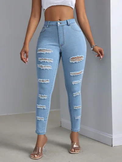 Fashion Personality Women's Ripped Jeans Trousers Blue - Shop at LoveMi