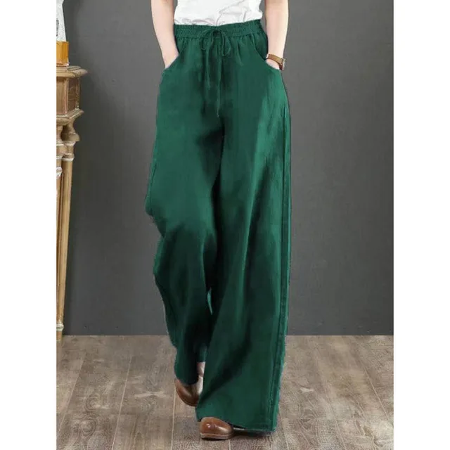 Linen Fabric Women's Wide leg Pants Casual Yoga Green - Shop at LoveMi