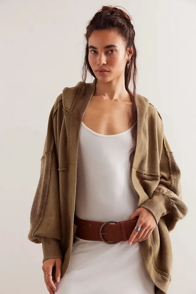 American Retro Sports Hooded Cardigan High grade Sweater Brown - Shop at LoveMi