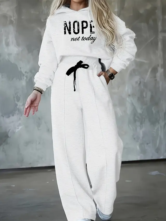 Autumn And Winter Casual Hooded Printing Sports Suit Thickened Two piece Suit White - Shop at LoveMi