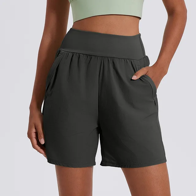High Waist Belly Contracting Fifth Pants No Lining Loose Running Gray - Shop at LoveMi