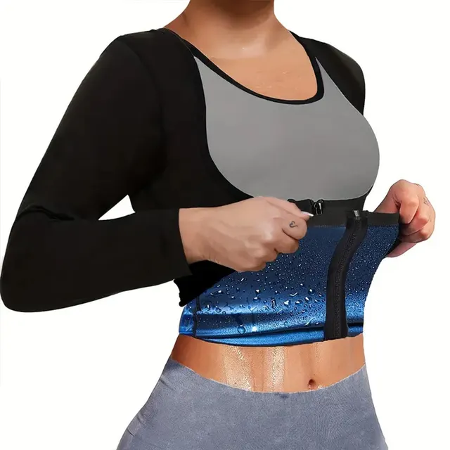 Waist Girdling Belly Contraction Tight Sportswear Long sleeve Zipper Women's Tops Black And Blue - Shop at LoveMi
