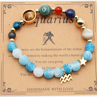 Twelve Constellations Bracelets Natural Stone Beaded Eight Planets Aquarius Agate Flowers - Shop at LoveMi