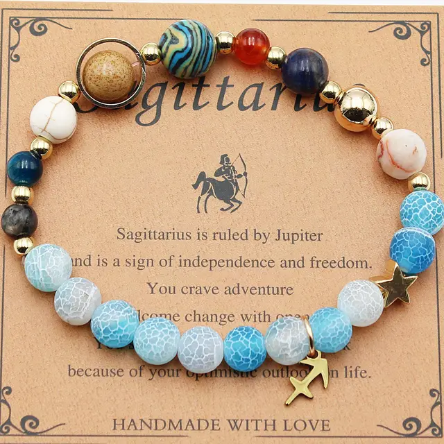 Twelve Constellations Bracelets Natural Stone Beaded Eight Planets Sagittarius Agate Flowers - Shop at LoveMi