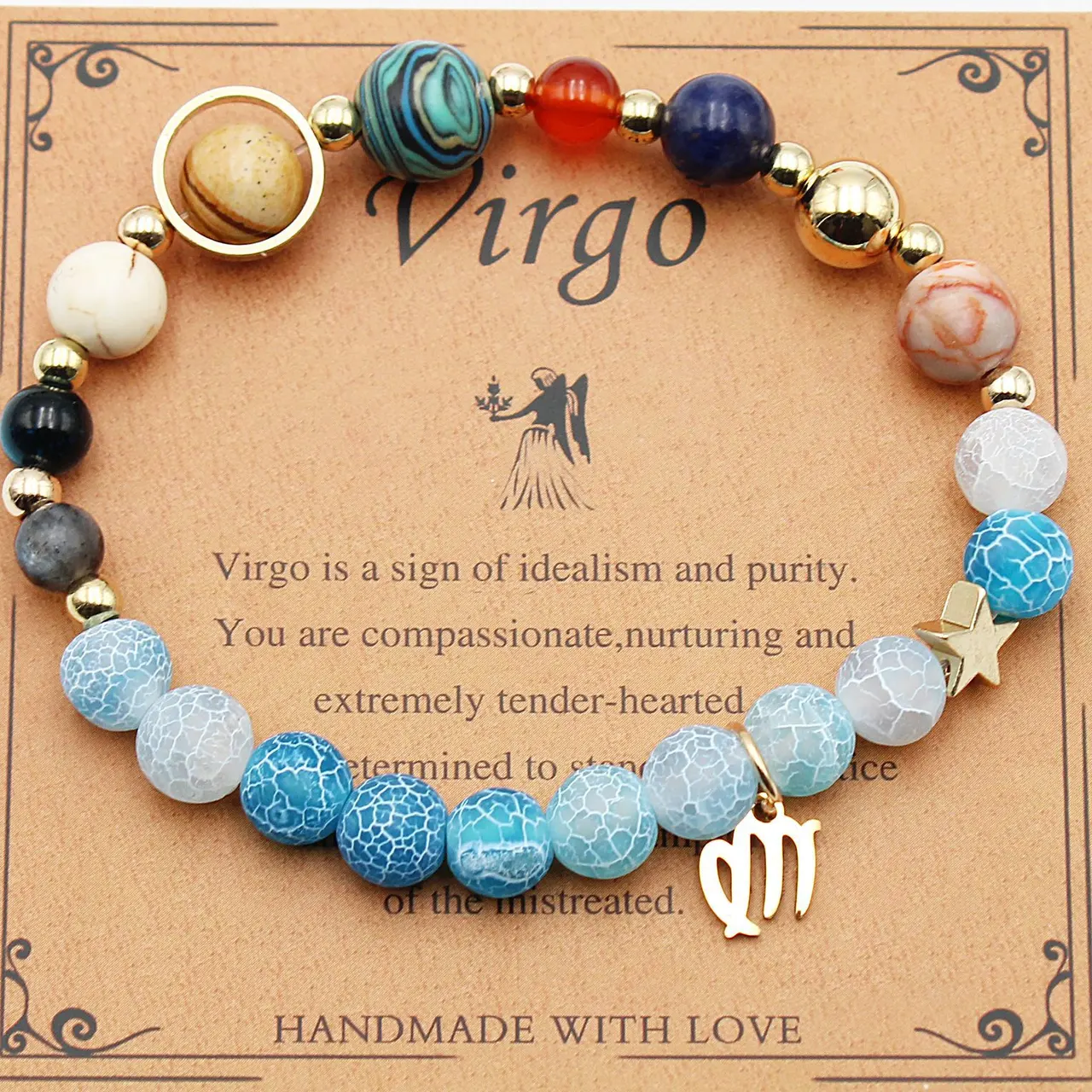 Twelve Constellations Bracelets Natural Stone Beaded Eight Planets - Viego Agate Flowers