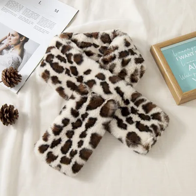 Women's Autumn And Winter Plush Thick Leopard Print Scarf Beige - Shop at LoveMi