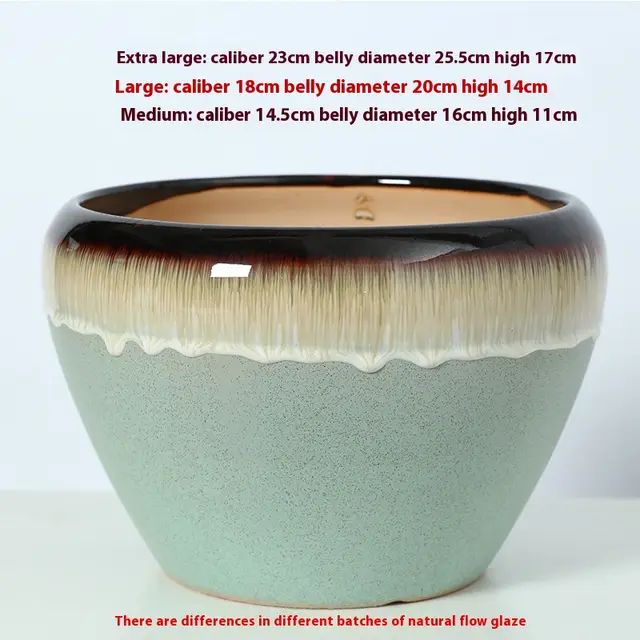 Ceramic Flowerpot Household Large Diameter Green Flow Glaze - Shop at LoveMi