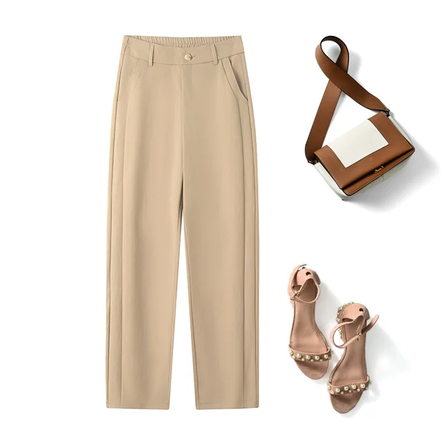 High Waist Suit Pants Women's Spring And Autumn New Loose Casual Harem Pants Khaki - Shop at LoveMi