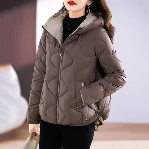 New Shiny Fashion Western Style Slimming Thin Hood Cotton padded Coat For Women Brown - Shop at LoveMi