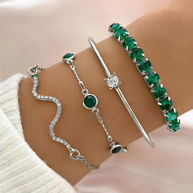 Fashion Green Grandmother Diamond Stretch Bracelet Women's 4 piece Set S13042 - Shop at LoveMi