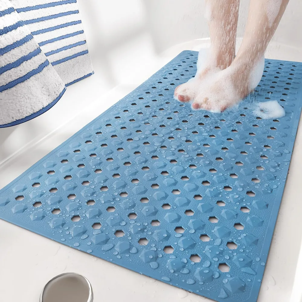 Lengthened Bathroom Shower Bath Drop resistant Non slip Foot Mat Solid Blue - Shop at LoveMi