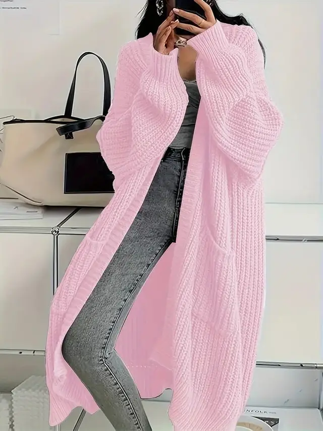 Autumn And Winter Long Sweater Women's Loose All matching Base Long sleeved Knitted Cardigan Pink - Shop at LoveMi