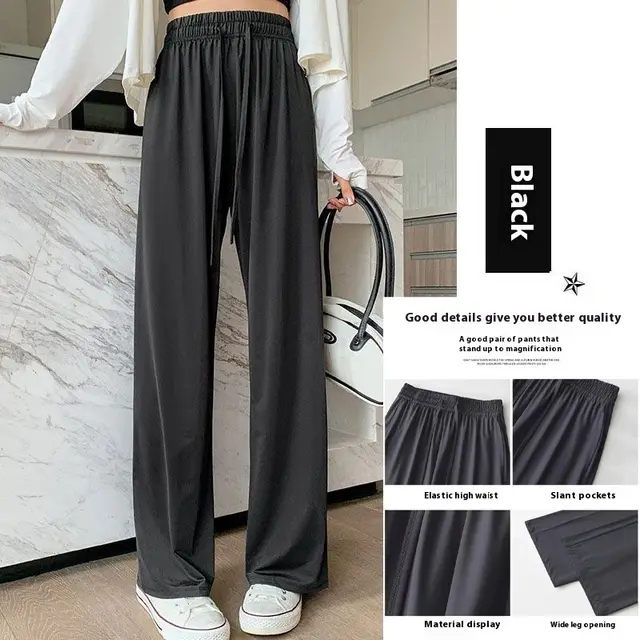 Women's Casual Loose Ice Silk Sunscreen Pants Dream Black - Shop at LoveMi