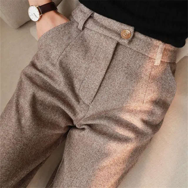Women's High Waist Slimming And Straight Casual Trousers Milk Coffee Color - Shop at LoveMi