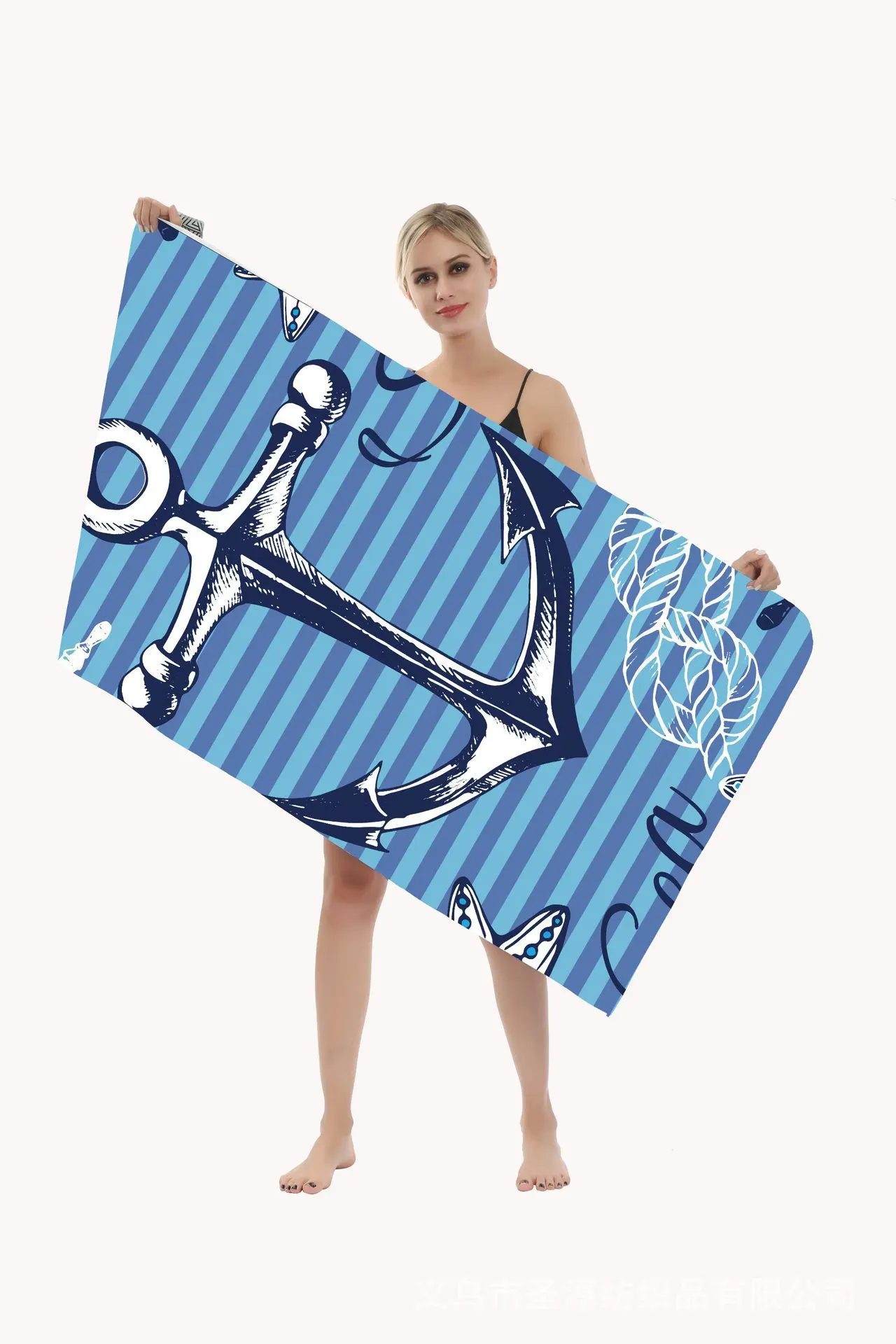 Fashion Duplex Printing Quick-drying Beach Towel - Blue Boat Anchor - View 1