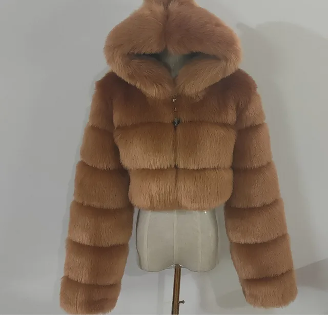 Short Hood Fox Fur Women's Long Sleeve Stitching Coat Brown - Shop at LoveMi